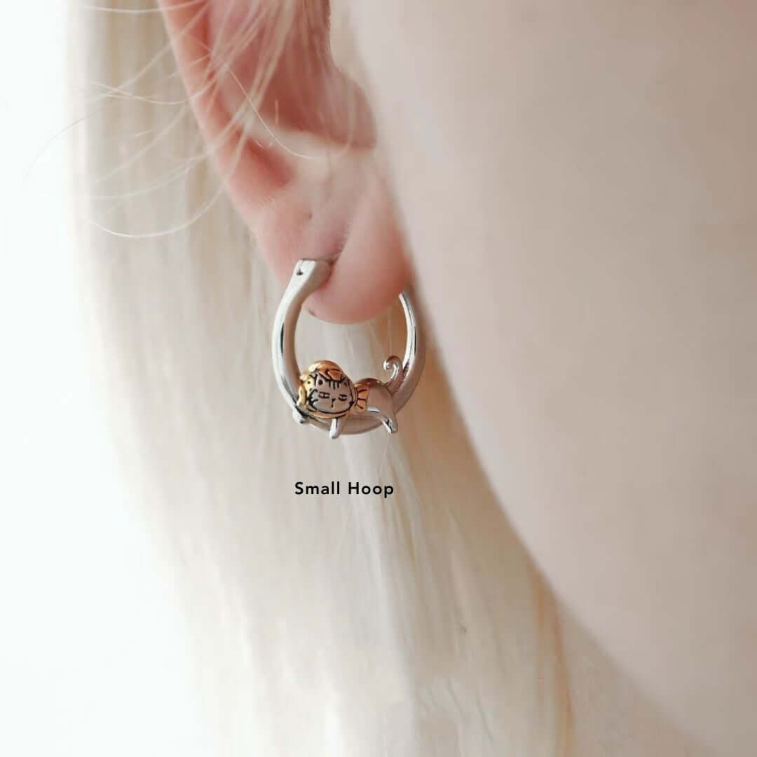 Cozy Laying Cat Small Hoop Earrings
