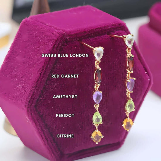 Simple Citrine Amethyst Multi Birthstone Drop Earrings