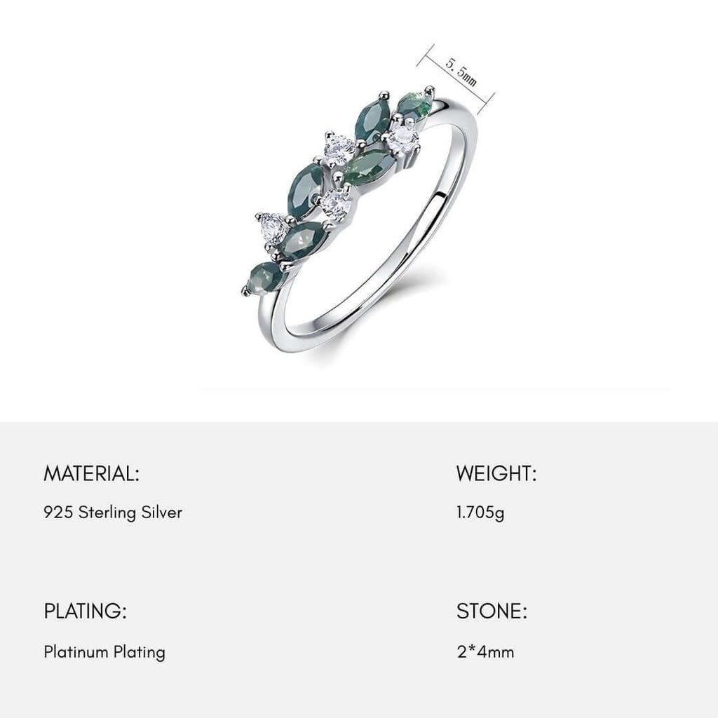 Leaf Vine Moss Agate Index Ring