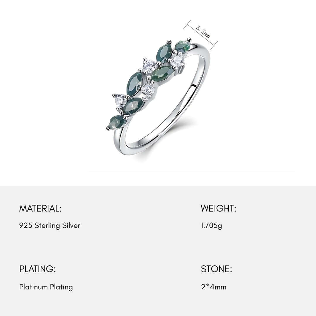 Leaf Vine Moss Agate Index Ring