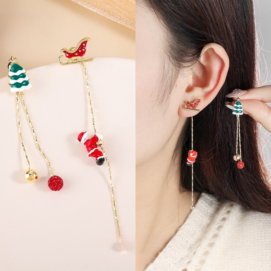 Santa Claus Snowman Sleigh Reindeer Tassel Festival Earrings