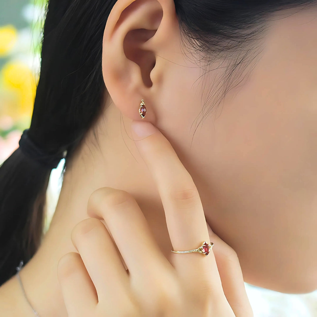 Marquise Red Garnet January Birthstone Ring Earrings Set