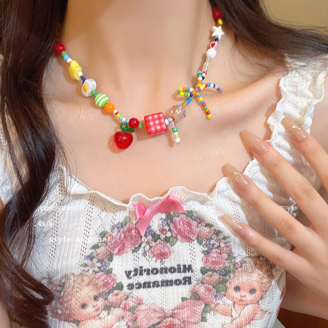 Carnival Y2K Mushroom 90s Color Vibrant Choker Bead Necklace