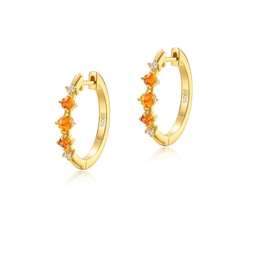 Simple Orange Garnet Lucky Hoop Earrings