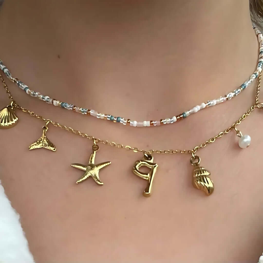 Summer Alphabet Starfish Charm Necklace