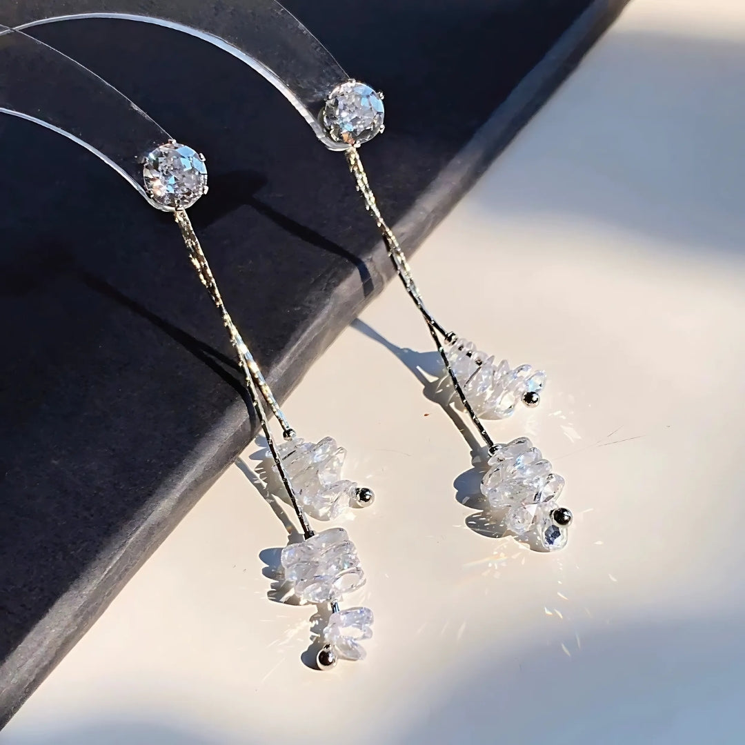 Feminine Clear Quartz Dangle Chandelier Earrings