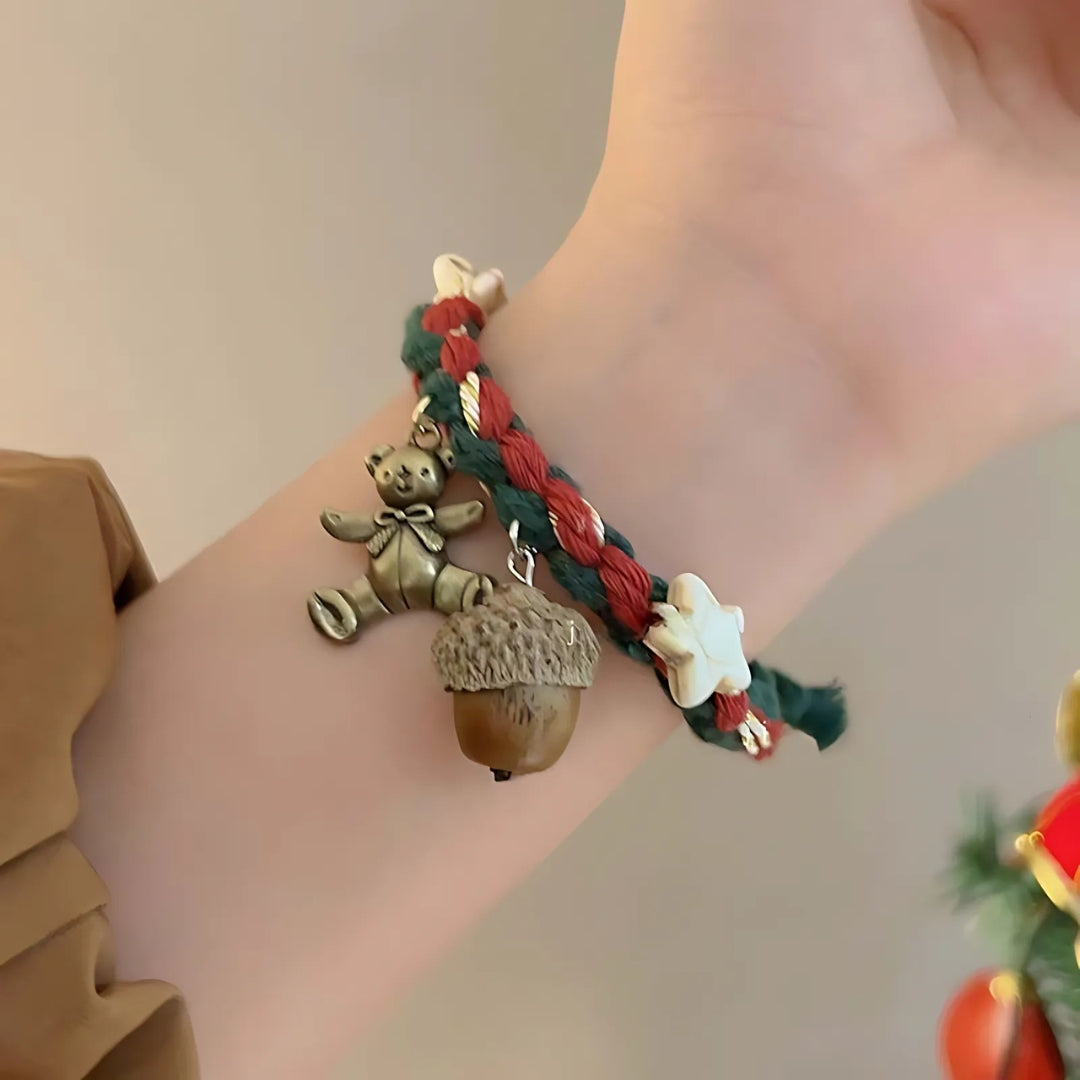 Gingerbread Snowman Charm Cute Woven Braided Xmas Bracelet