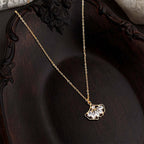 18K Gold Plated Ginkgo Leaf Zircon Chain Necklace