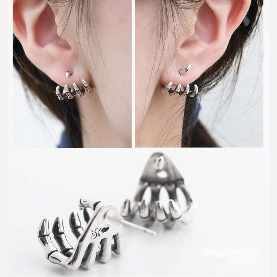 Grunge Punk Skeleton Claw Hand Stud Earrings