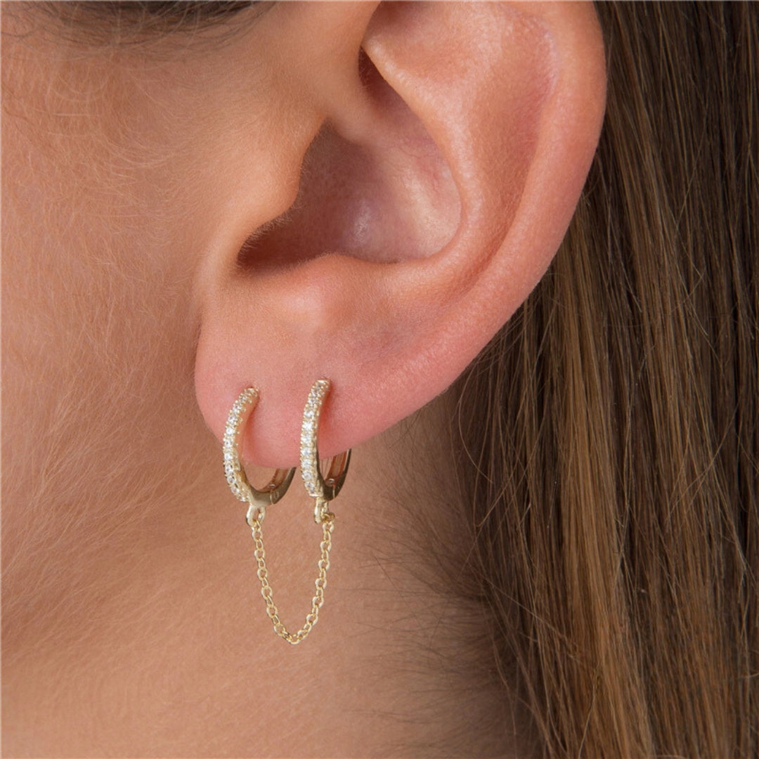 18K Gold Upper Lobe Two Hole Cartilage Huggies Hoop Earrings 