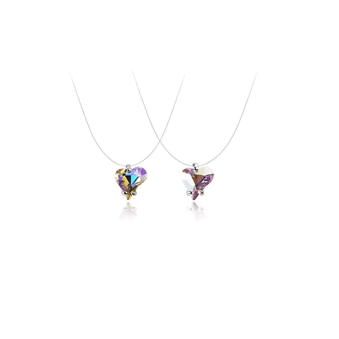 Gradient Heart Invisible Necklace and Earrings