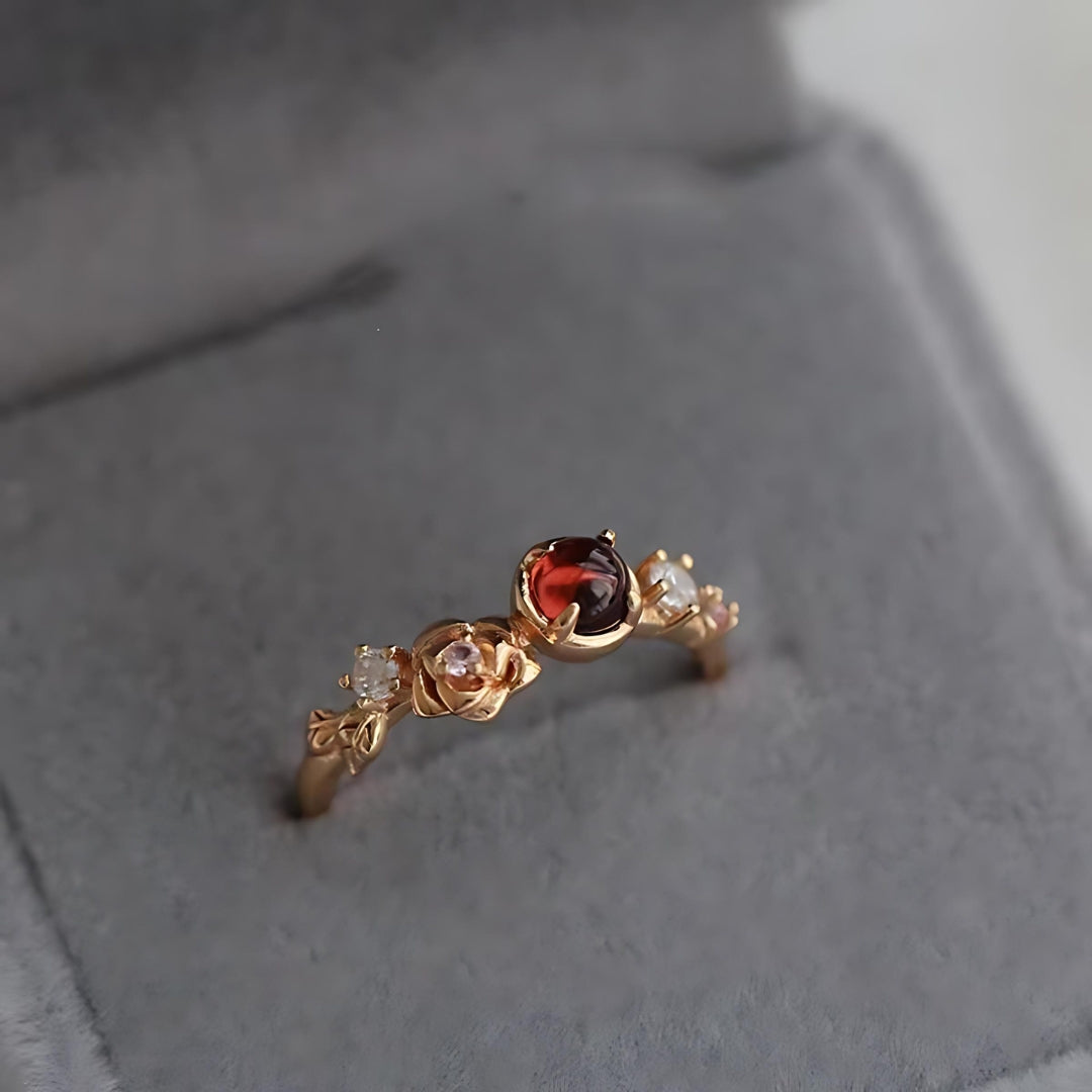 Elegant Rose Red Garnet Capricorn Ring 