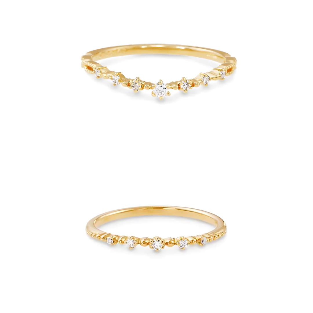 Gold Curved Eternity Stackable V Ring