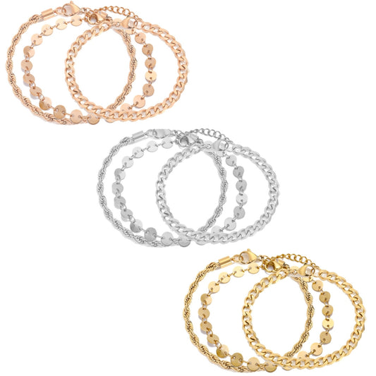 Surgical Steel Rope Cuban Chain Link Bracelet Set