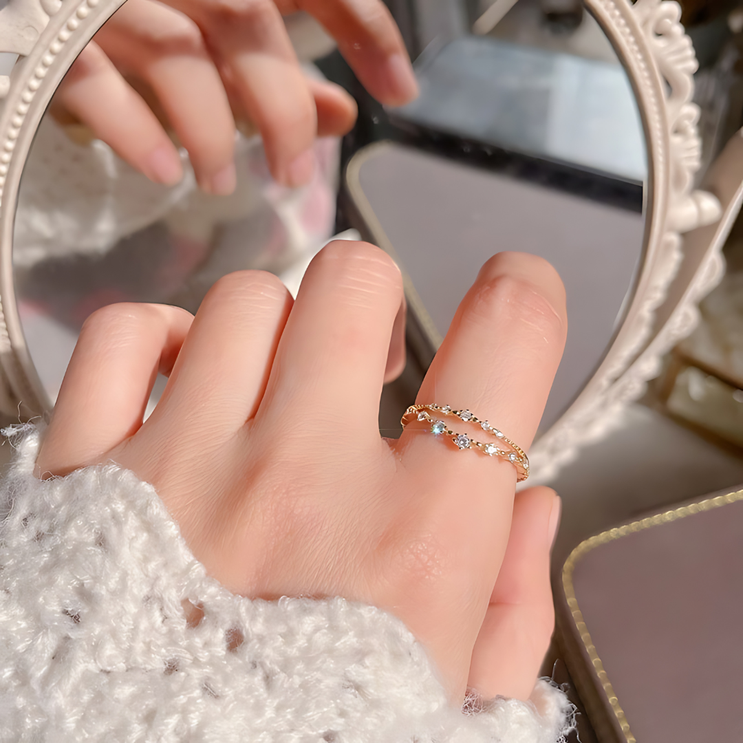 Gold Curved Eternity Stackable V Ring