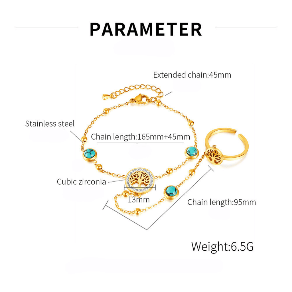 Tree of Life Hand Chain Ring Bracelet