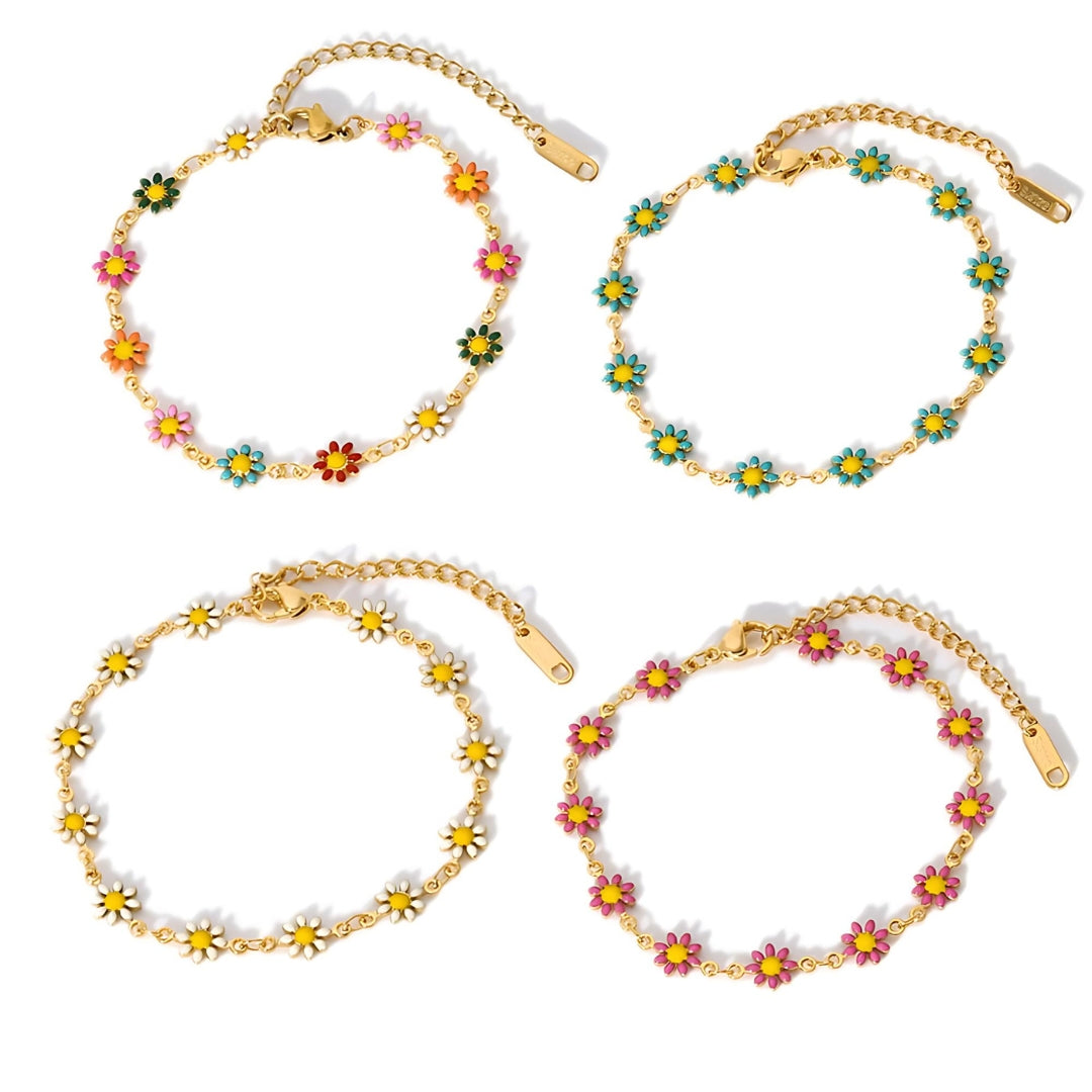 Color Enamel Small Flower Bracelet & Necklace Set