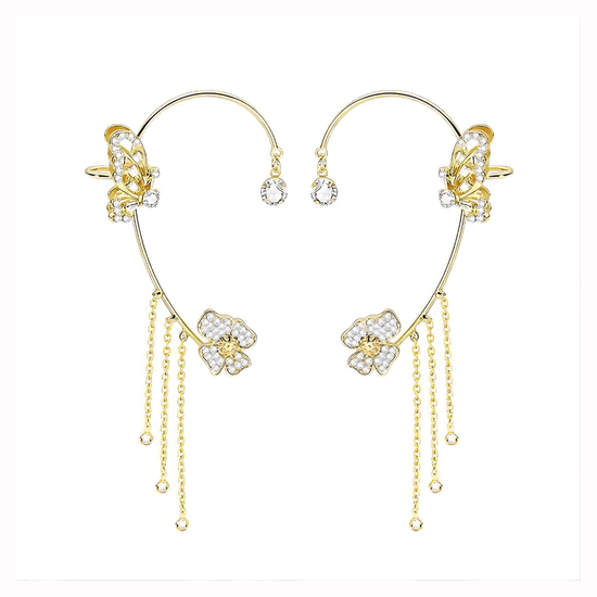 Non-Pierced Butterfly Tassel Elf Ear Clip Rose Wrap Climber Earrings