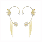 Non-Pierced Butterfly Tassel Elf Ear Clip Rose Wrap Climber Earrings