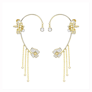 Non-Pierced Butterfly Tassel Elf Ear Clip Rose Wrap Climber Earrings