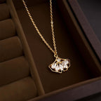 18K Gold Plated Ginkgo Leaf Zircon Chain Necklace