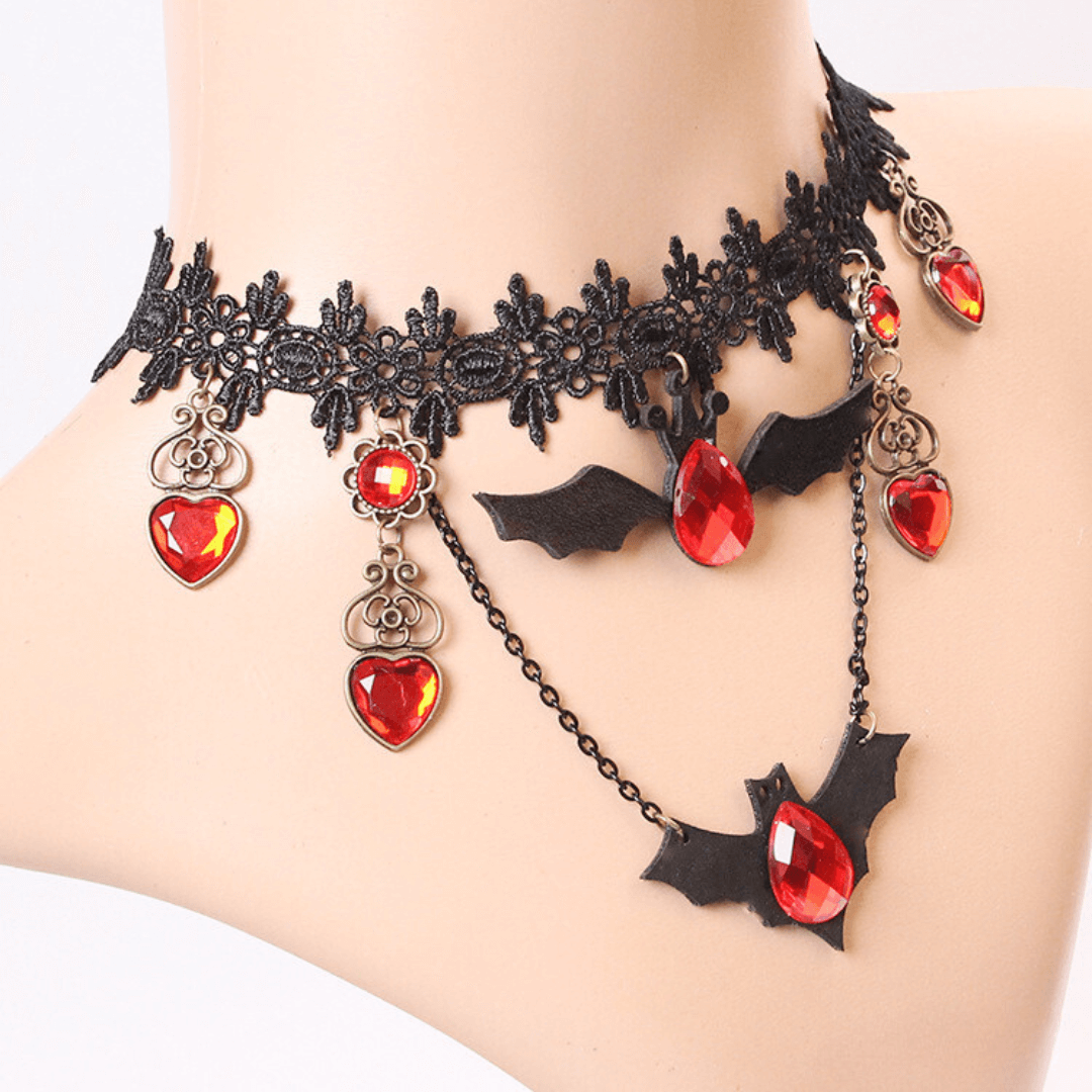 Goth Black Lace Bat Vampire Collars Choker for Halloween Costume