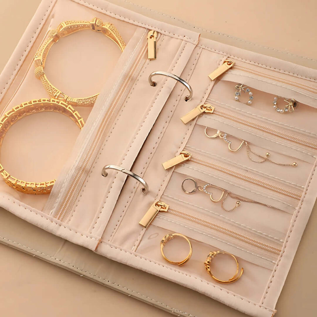 Jewelry Organizer Case Binder Book with Zipper Storage Bag