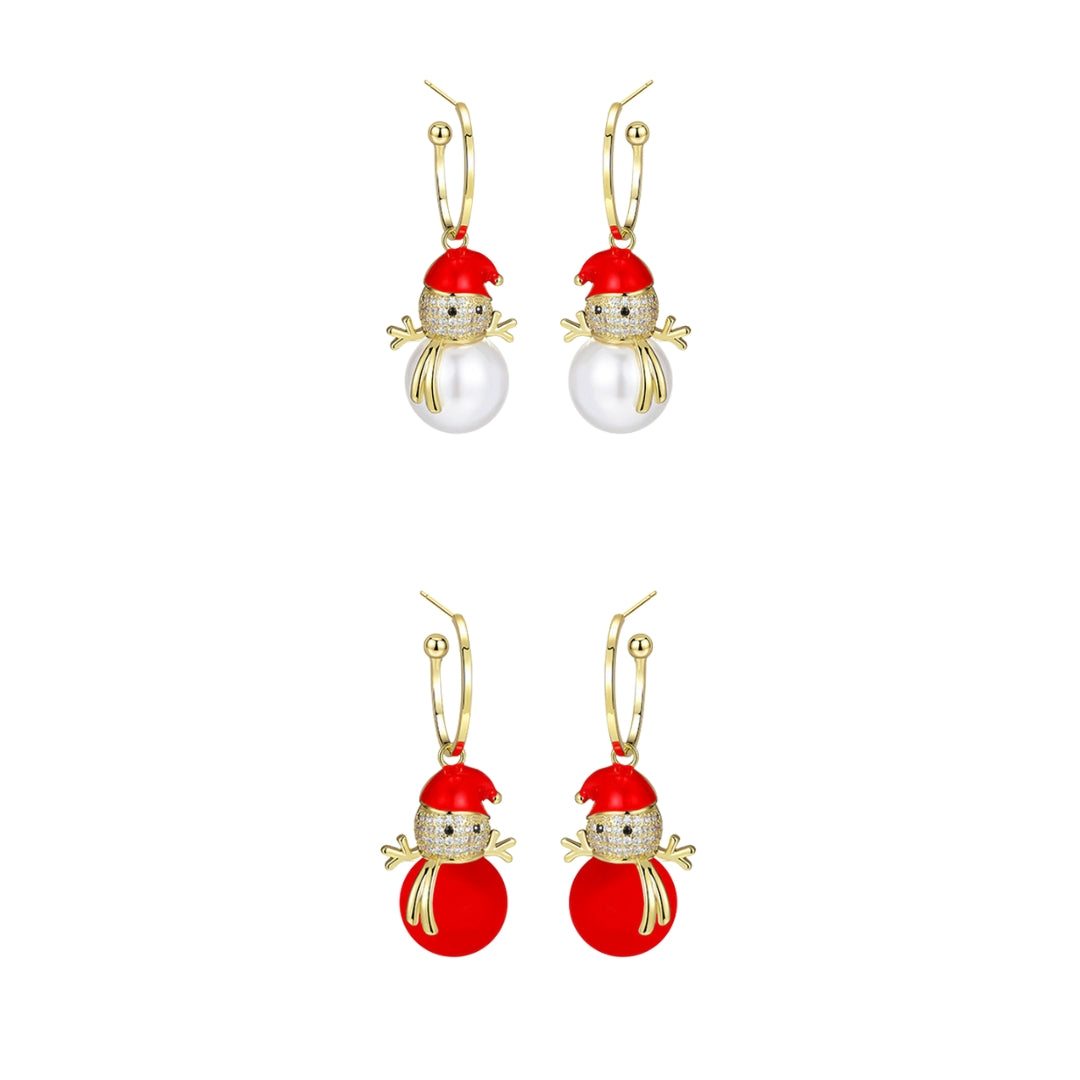 Ivory Red Snowman Holiday Drop Earrings Gift | DC008