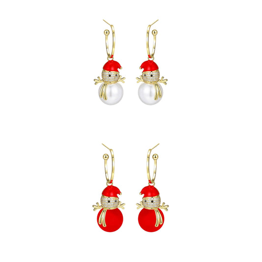 Ivory Red Snowman Holiday Drop Earrings Gift | DC008