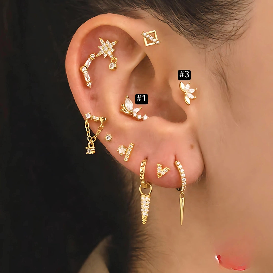 16G Evil Eye Hamsha Flat Back Tragus Daith Earrings