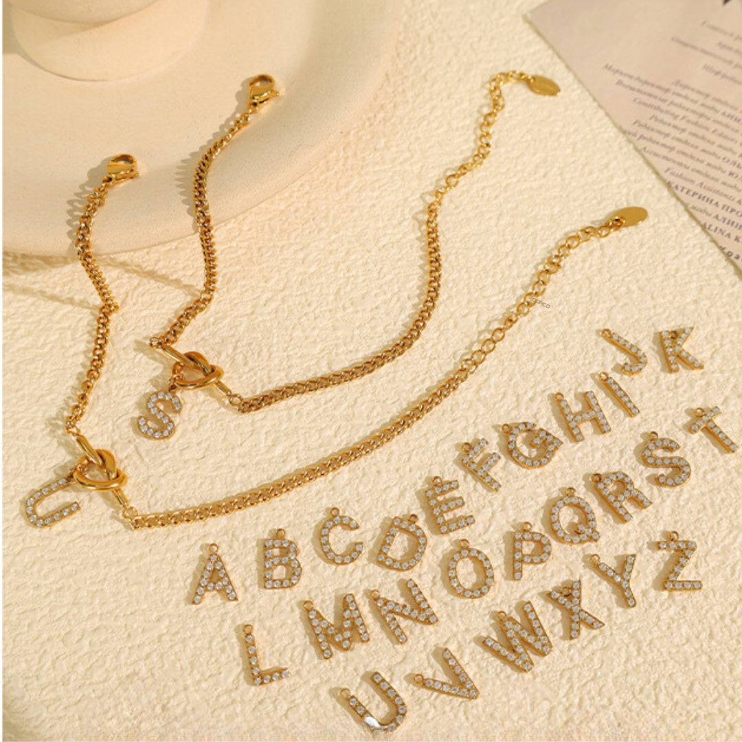 Custom Love Knot Alphabet Cuban Chain Necklace