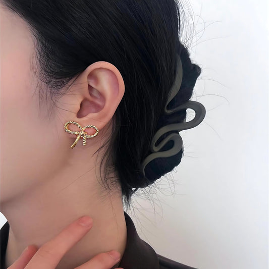 Mini Gold Bow Textured Knot Ribbon Stud Earrings