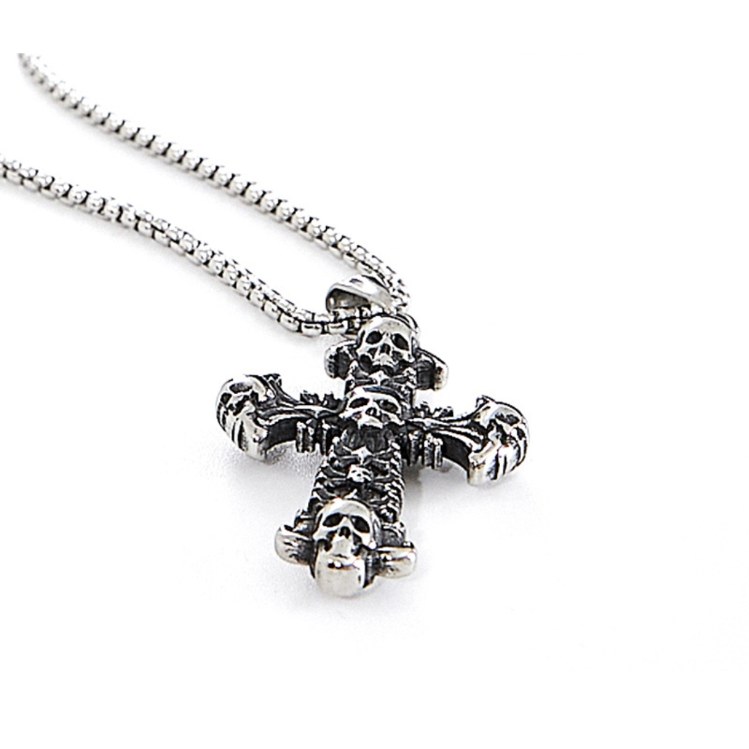 Halloween Skull Cross Pendant Herringbone Chain Necklace