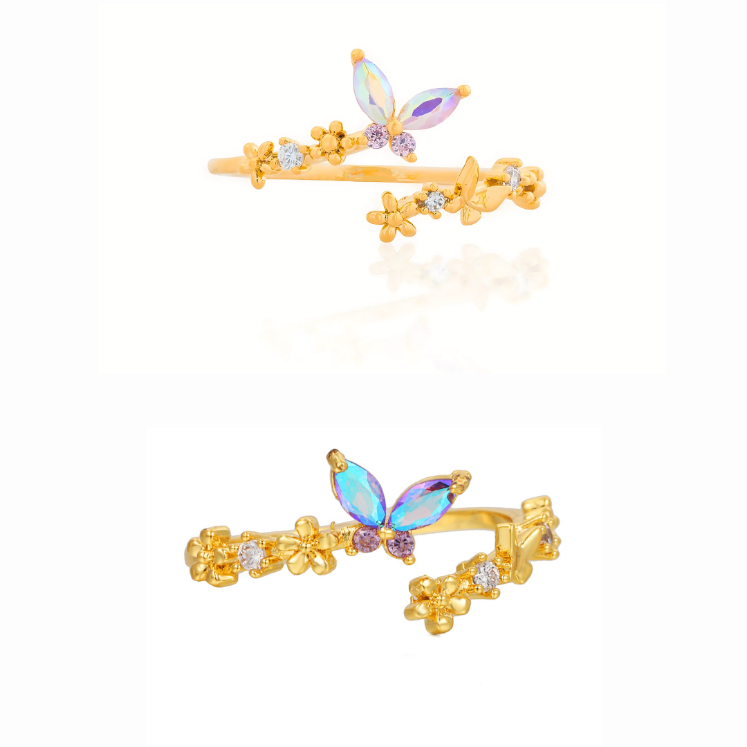 Sweet CZ Romance Butterfly Open Split Ring 