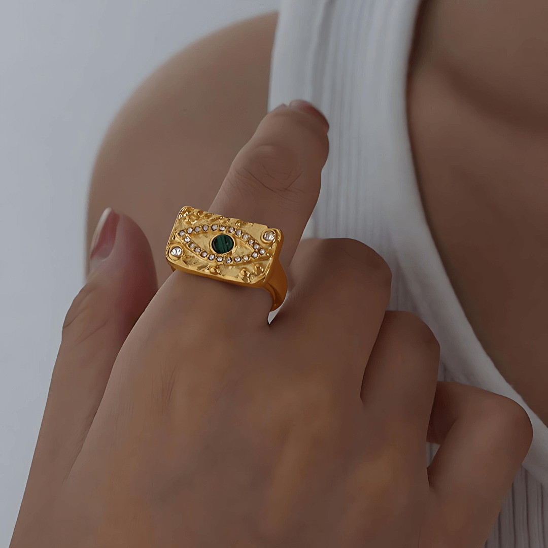 18K Gold Evil Turkish Eye Thumb Ring Cocktail Ring