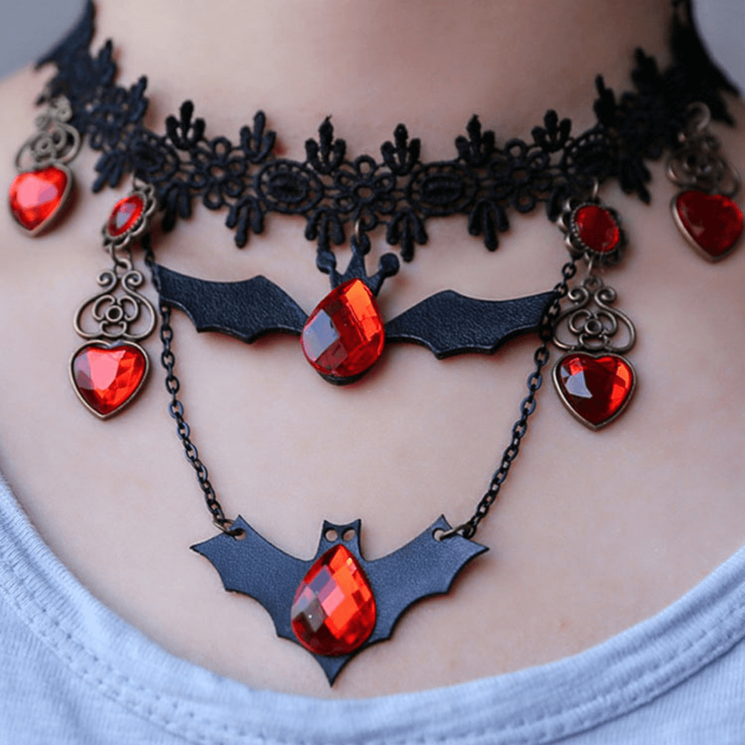 Goth Black Lace Bat Vampire Collars Choker for Halloween Costume