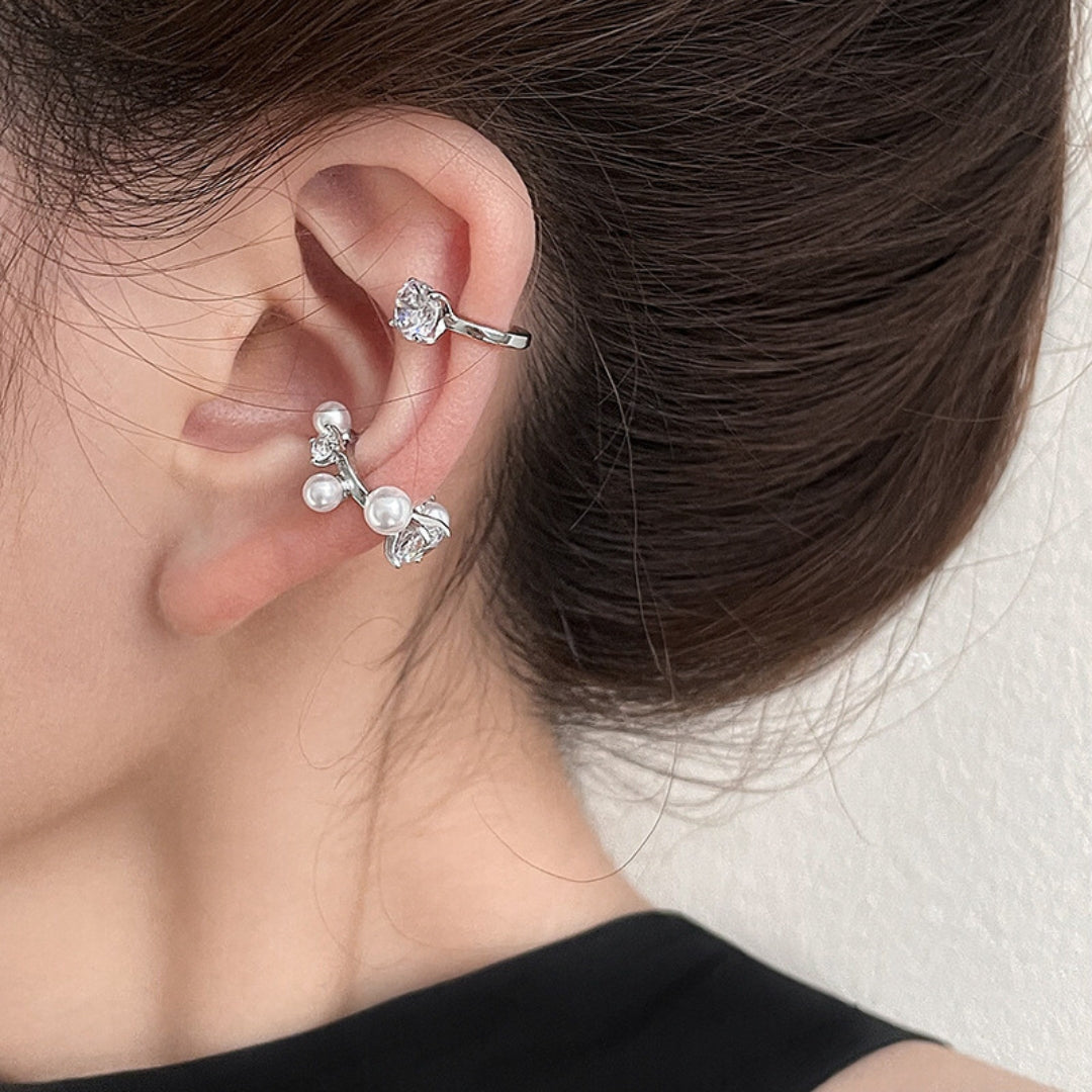 Cool Pearl Layering Non Pierced Earrings Ear Cuff Set