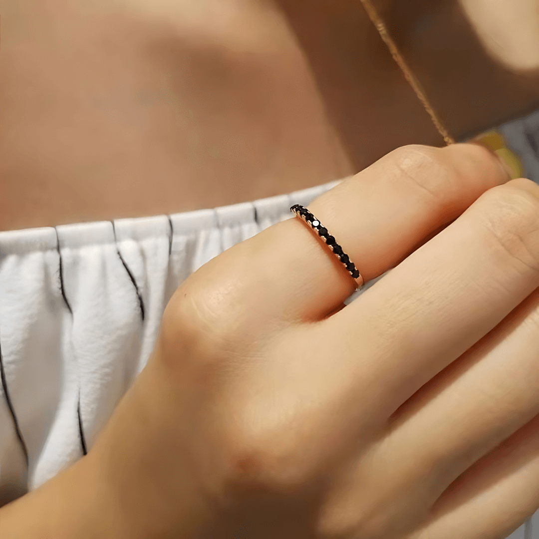 Black Zircon Half Eternity Pave Stacking Ring