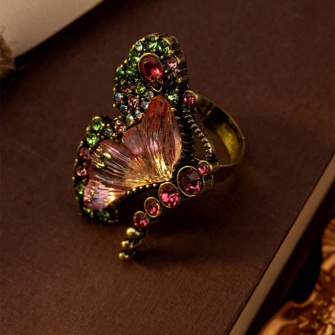 Decorative butterfly rococo ring with gemstones 