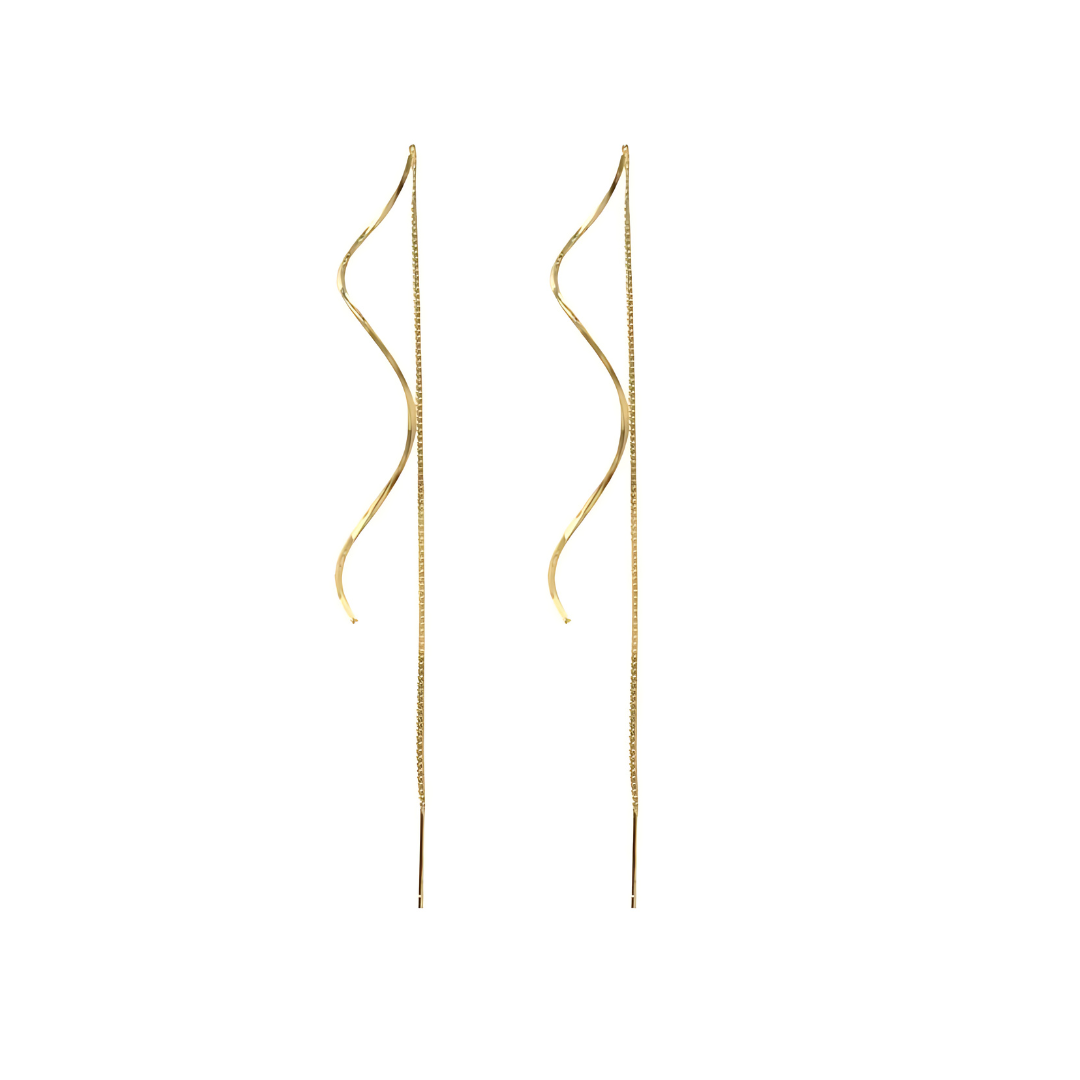 Gold Spiral Long Chain Threader Earrings