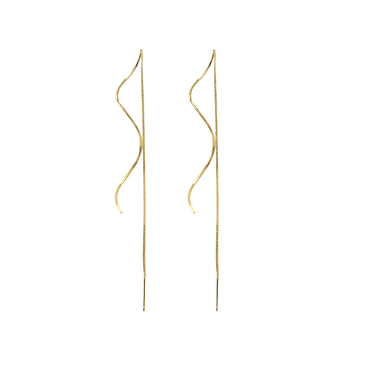 Gold Spiral Long Chain Threader Earrings