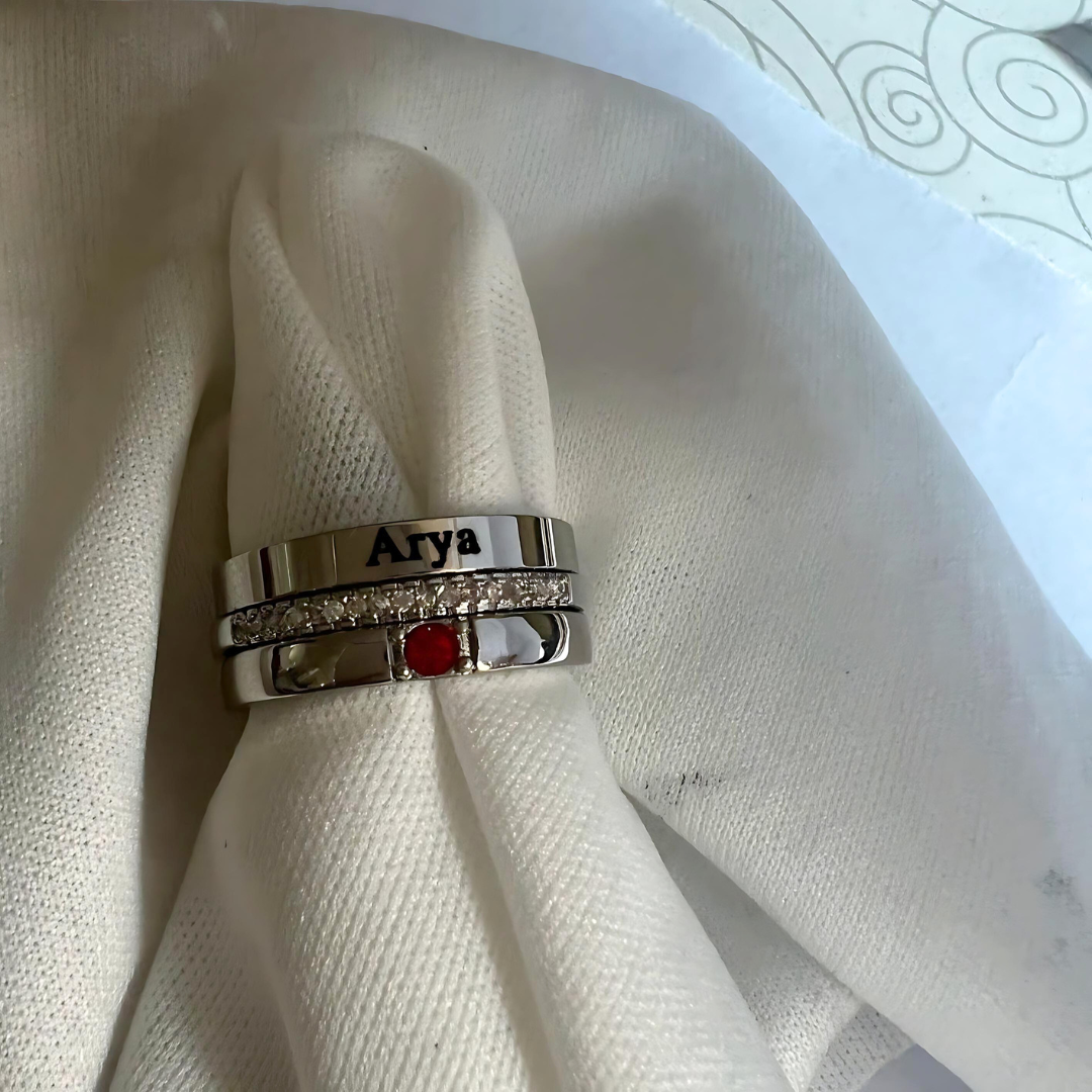 Eternity Birthstone Custom Name Ring Stacking Ring Set