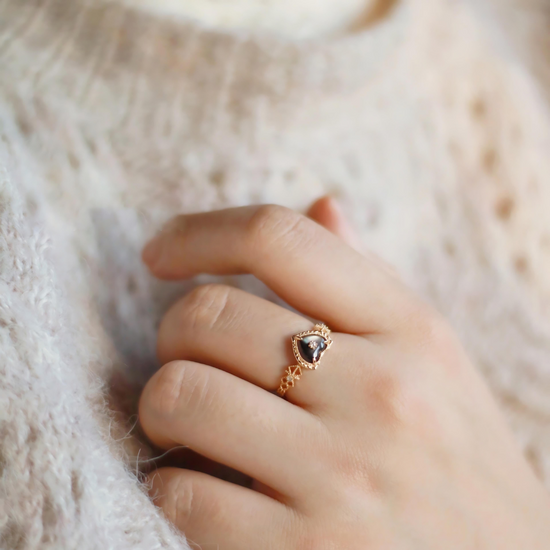 14K Gold Plated Vintage Heart Paua Shell Ring