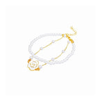 Dainty Camellia Flower Charm Pearl Bracelet 