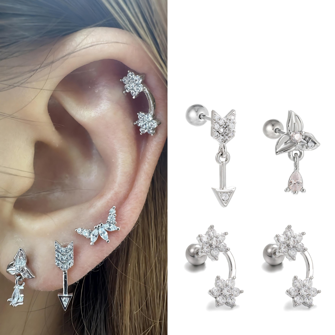 20G Cartilage Dangle Flower Stud Rose Gold Earrings