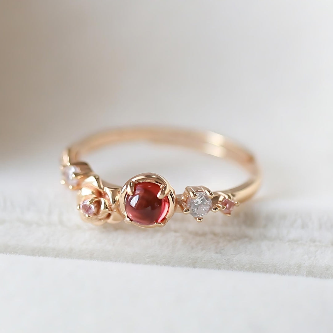 Elegant Rose Red Garnet Capricorn Ring 