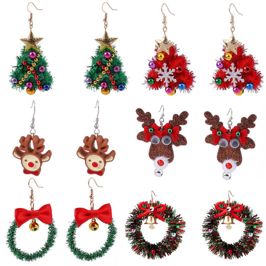 Xmas Wreath Color Beads Whimsical Woven Drop Earrings