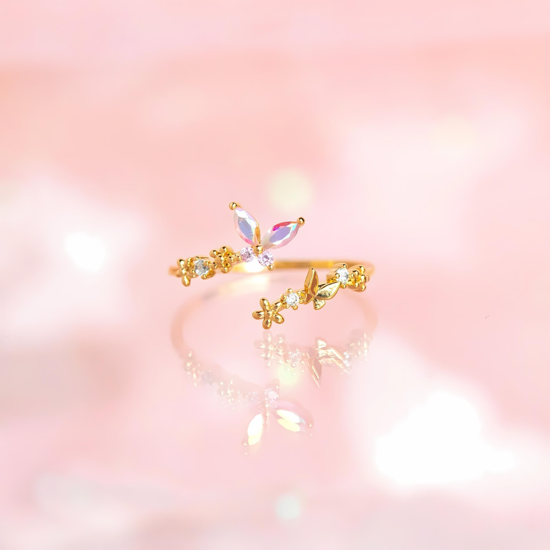 Sweet CZ Romance Butterfly Open Split Ring 