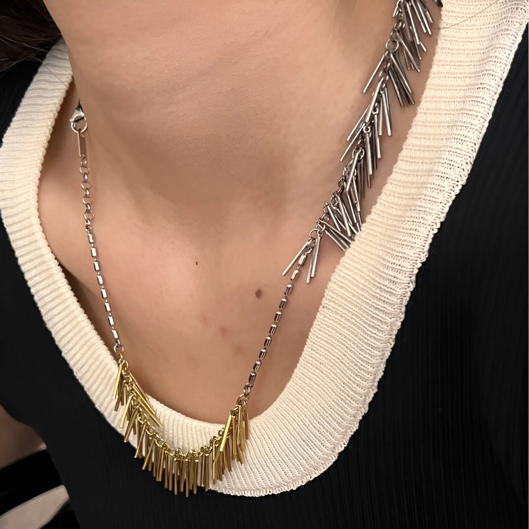 Chic Gold and Silver Statement Tassel Chain Necklace