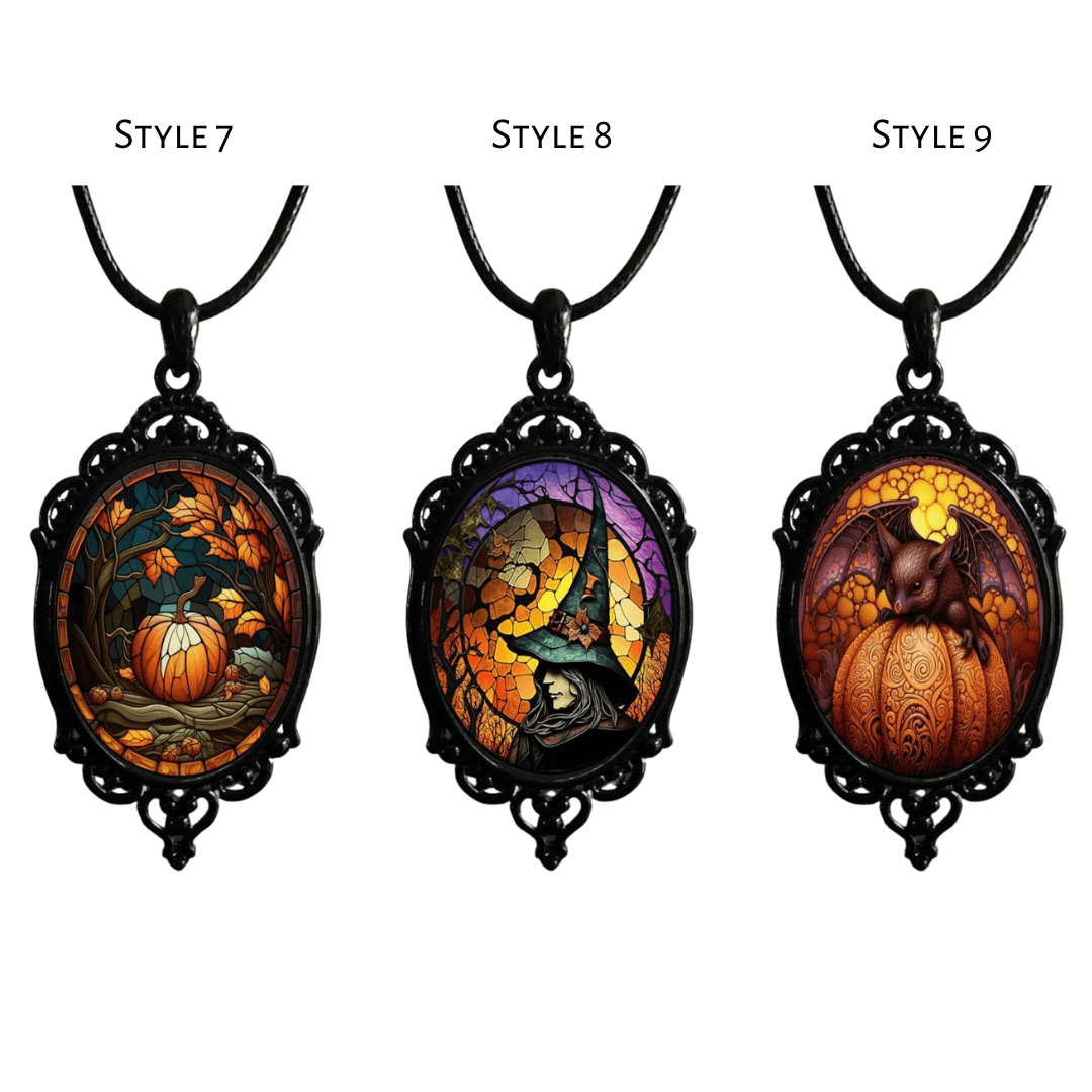 Goth Cross Crow Raven Embossed Halloween Pendant Necklace | KY001